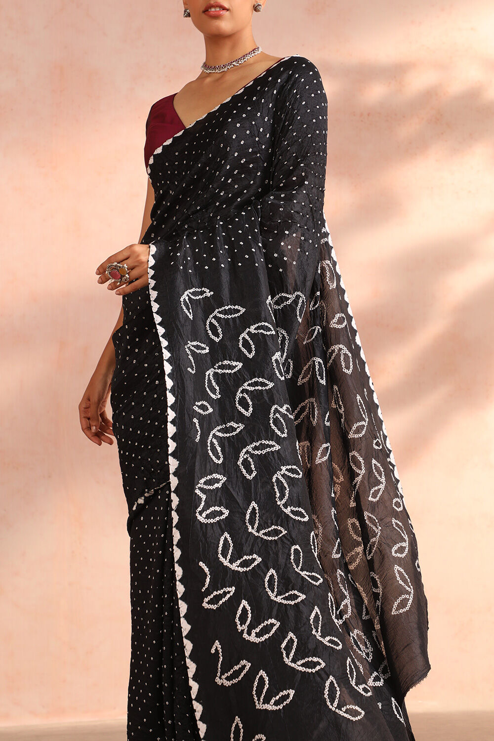 Black Gujarat Pure Silk Bandhani Saree image number null