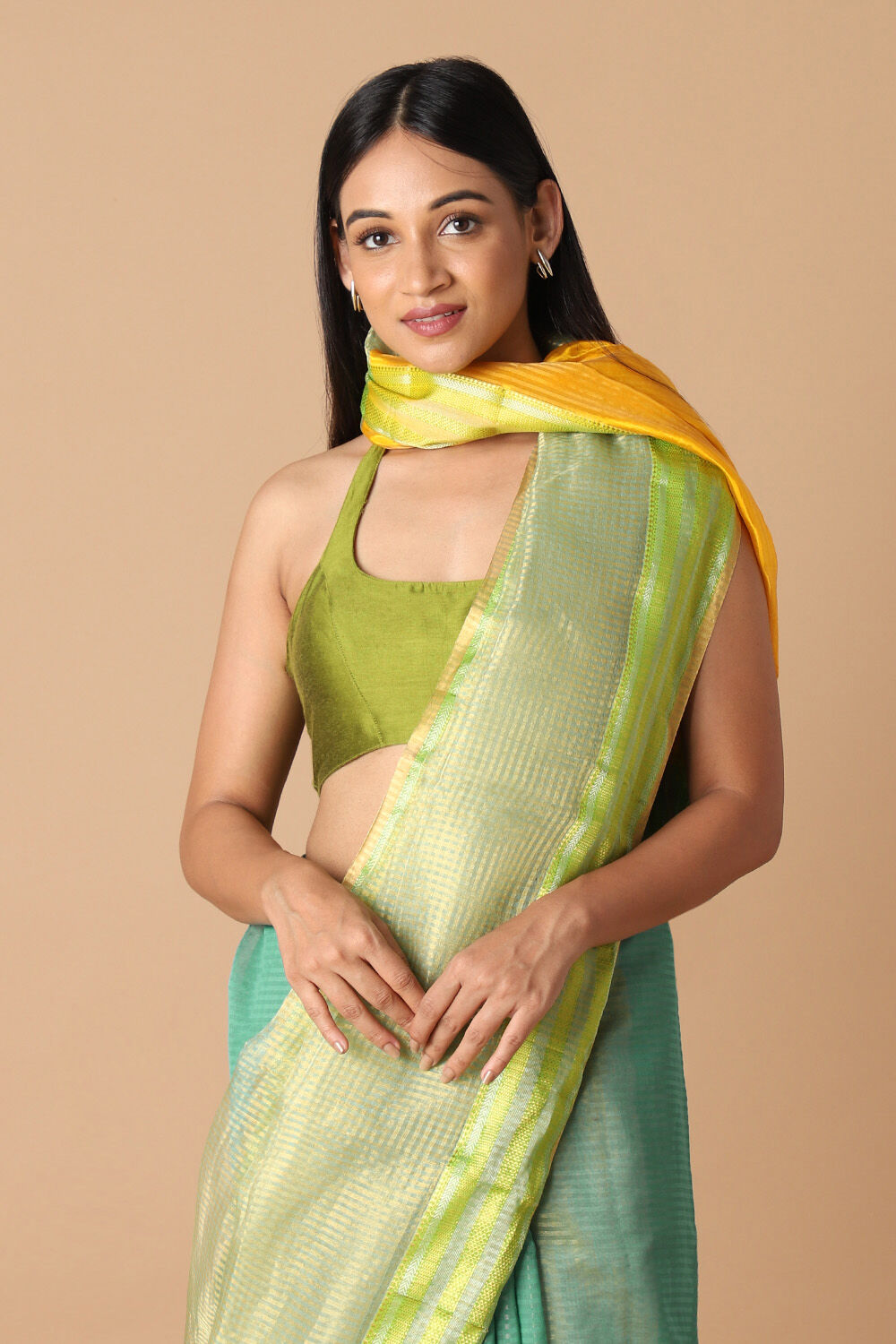 Light Green Pure Silk Cotton Maheswari Saree image number null