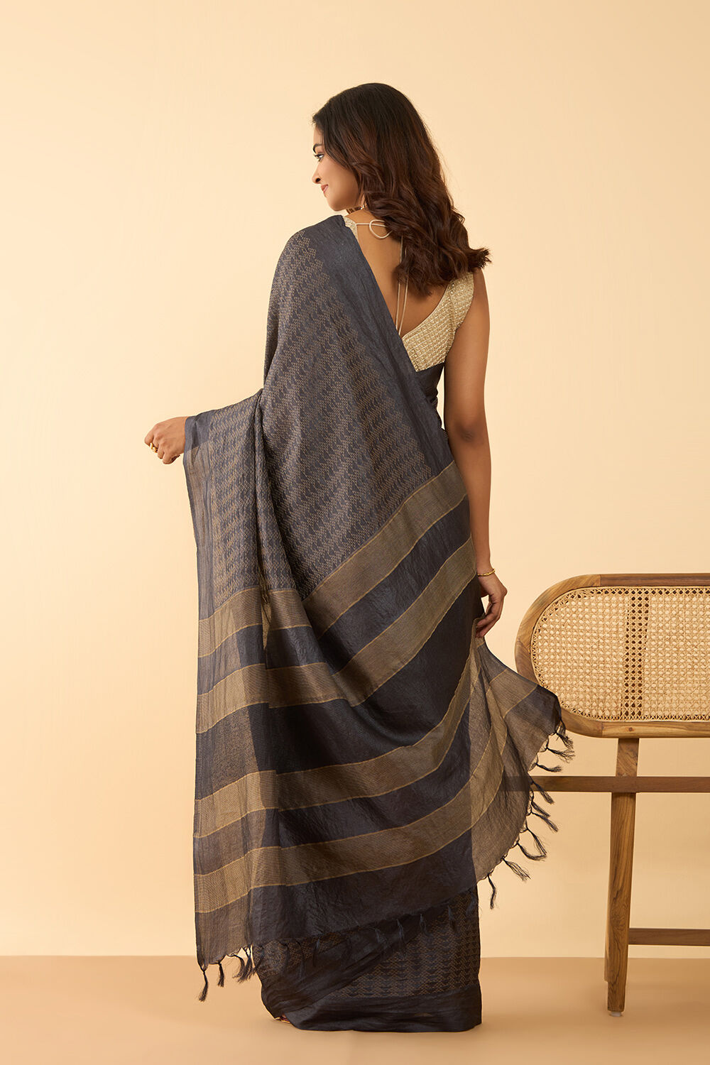 Black Chattisgarh Woven Pure Tussar Silk Saree image number null