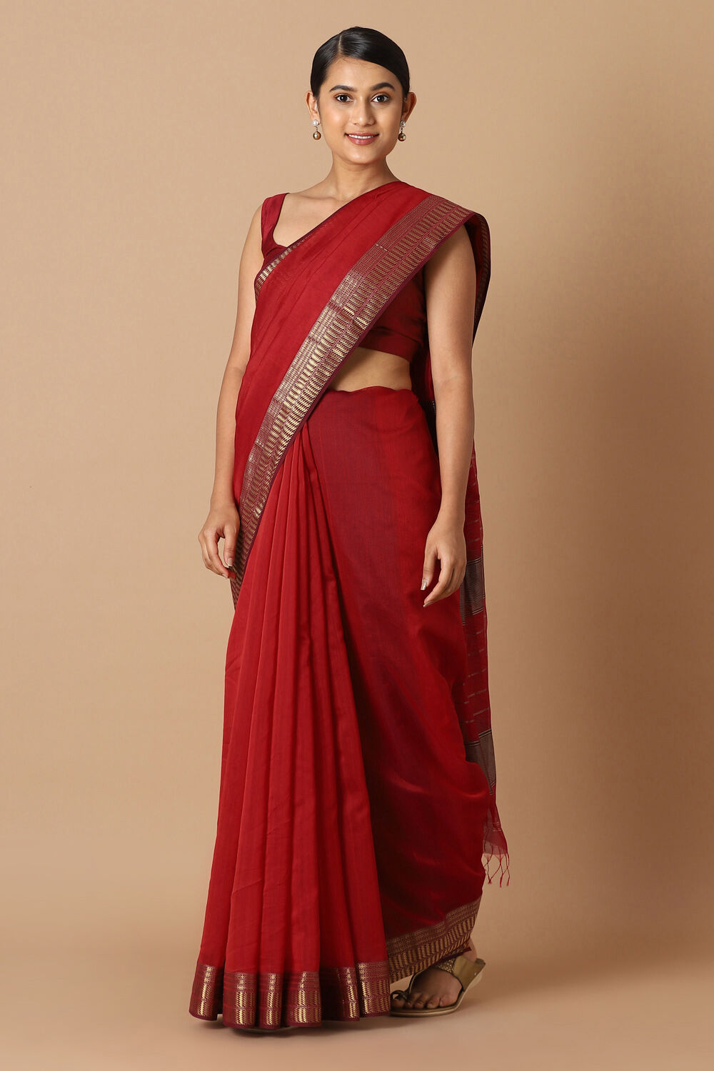 Red Pure Silk Cotton Maheswari Saree image number null