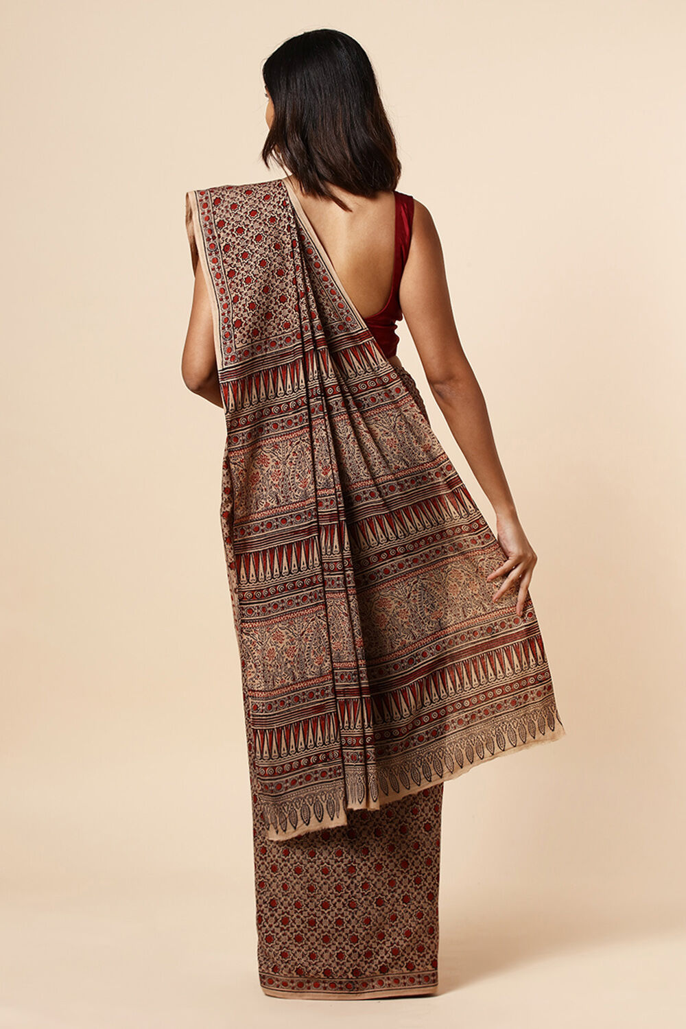 Beige Pure Khadi Cotton Printed Kalamkari Saree image number null