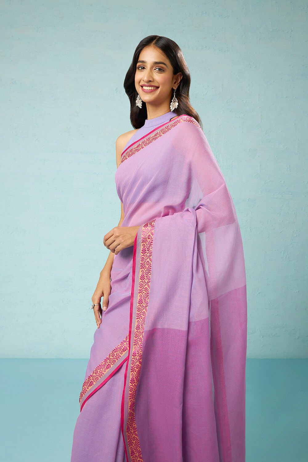 Violet Woven Pure Cotton Bengal Saree image number null