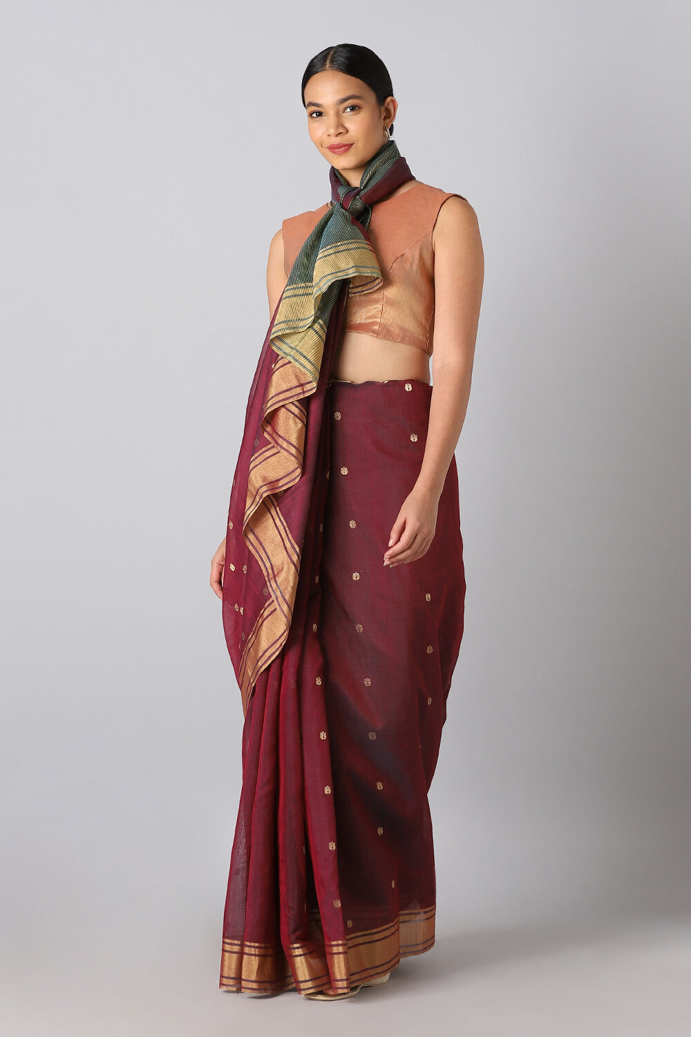 Dark Red Pure Silk Cotton Chanderi Saree image number null