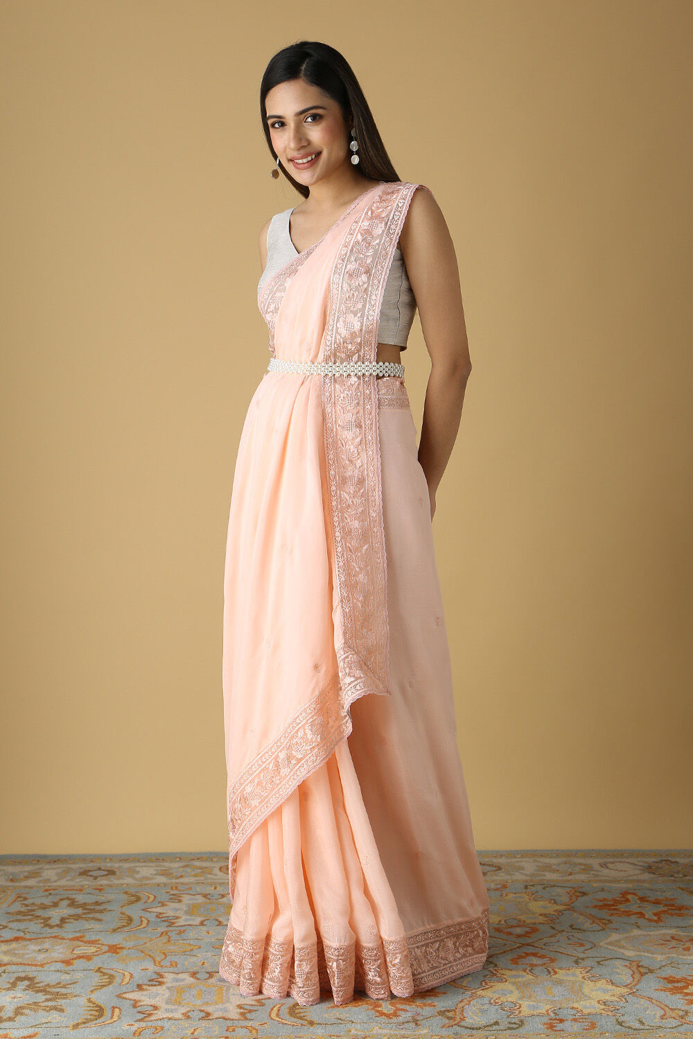 Light Pink Viscose Embroidered Saree image number null