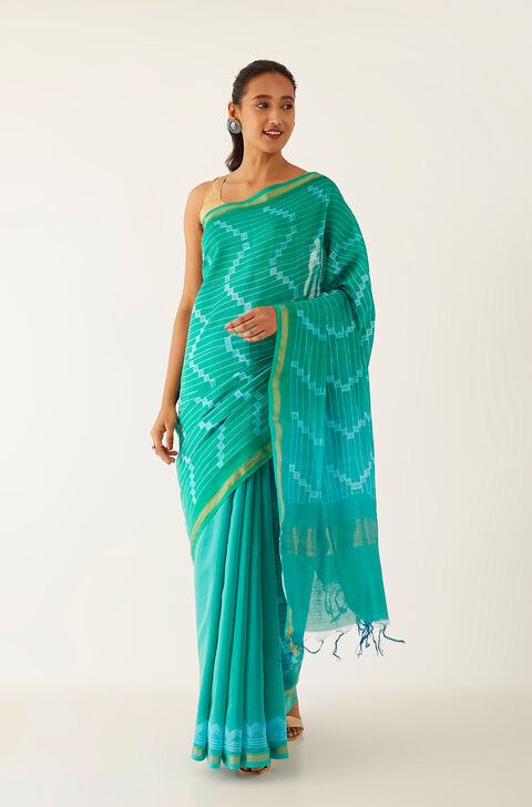 Green Pure Silk Cotton Shibori Saree
