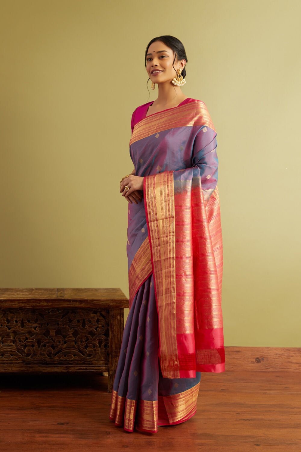 Blue Woven Silk Viscose Saree image number null