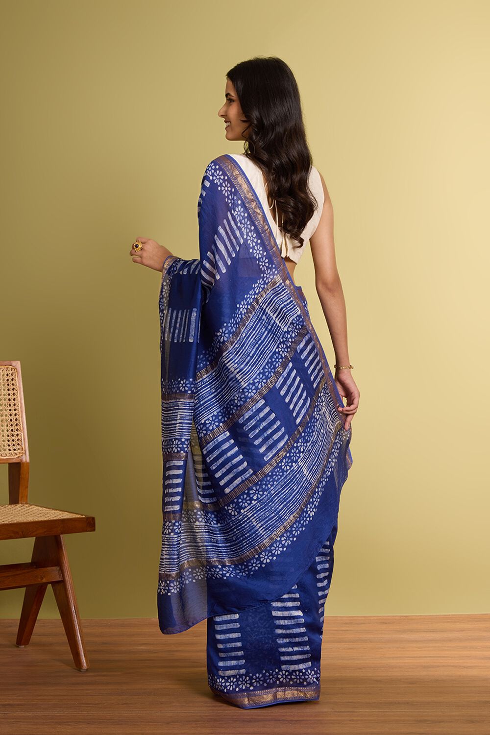 Dark Blue Pure Silk Cotton Batik Saree image number null