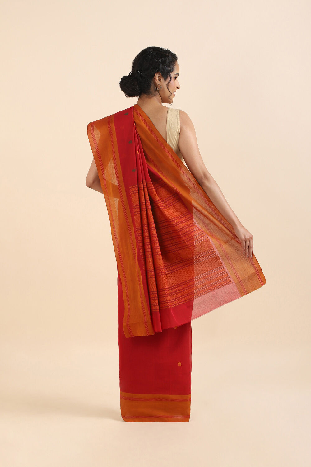 Dark Pure Red Cotton South Saree image number null