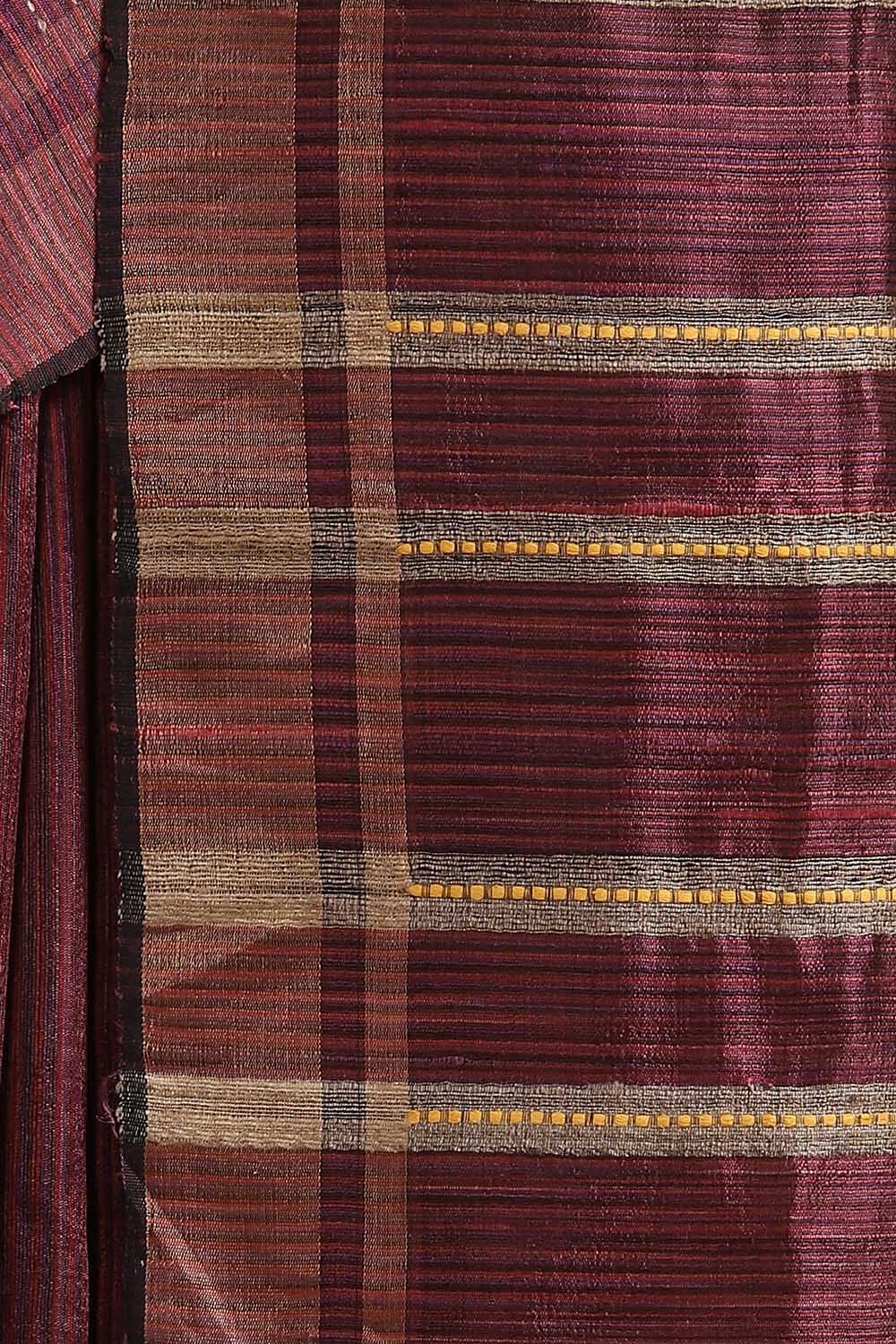 Dark Pink Pure Tussar Silk Tie and Dye Saree image number null