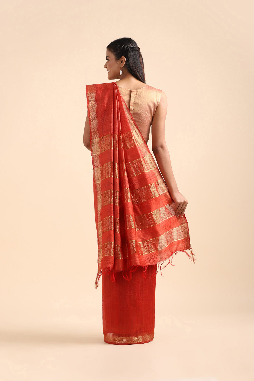 Dark Orange Pure Tussar Silk Bhagalpuri Saree image number null