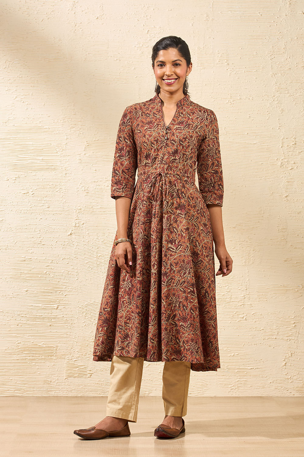 Orange Block Printed Kalamkari Pure Cotton Kurta image number null