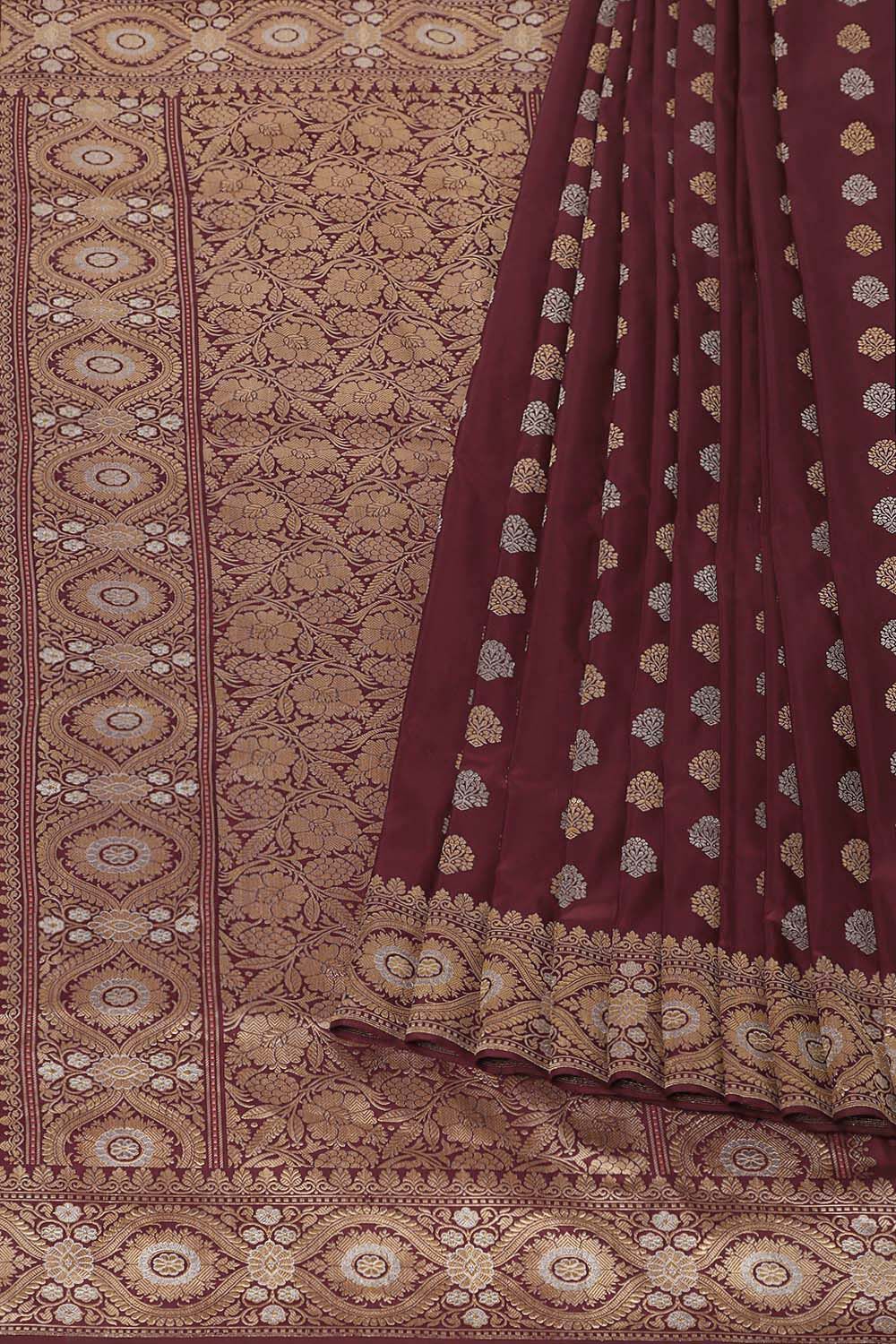 Dark Red Pure Silk Banarasi Saree image number null