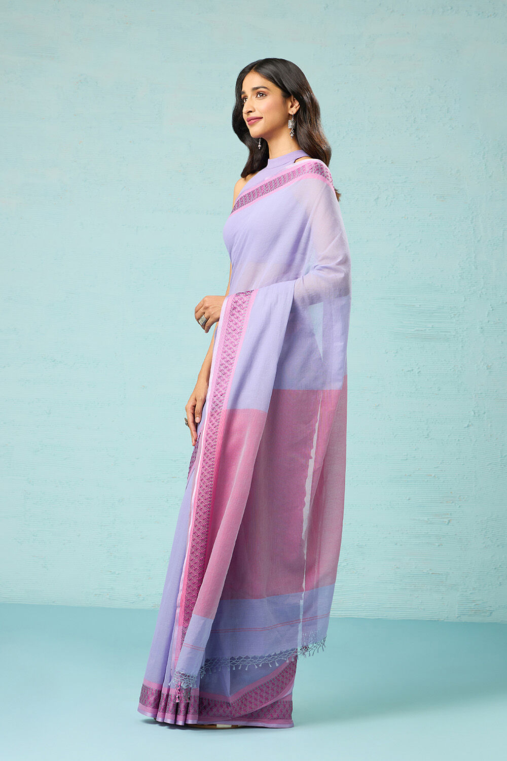 Purple Woven Pure Cotton Bengal Saree image number null