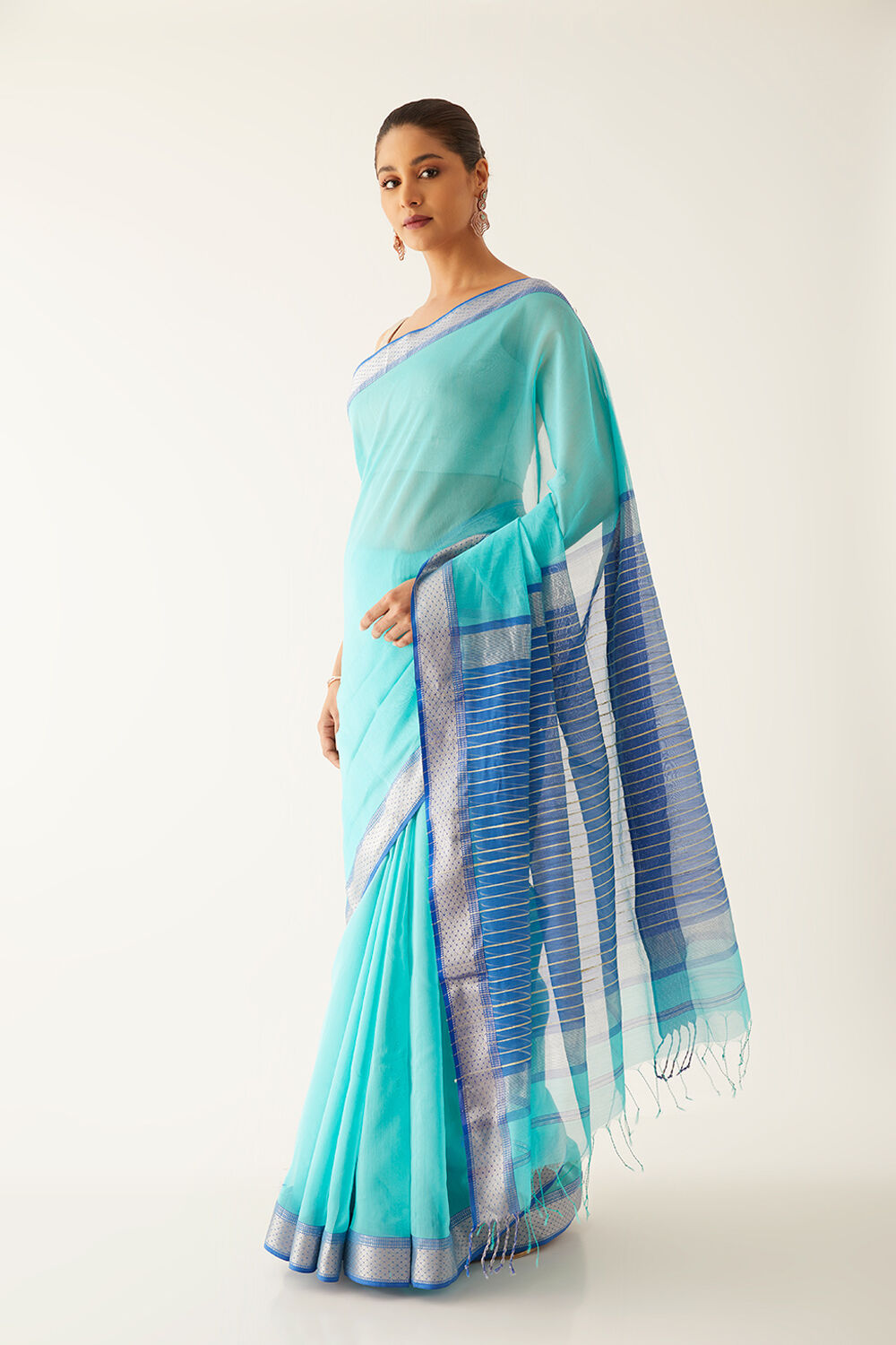Light Blue Pure Silk Cotton Maheshwari Saree image number null