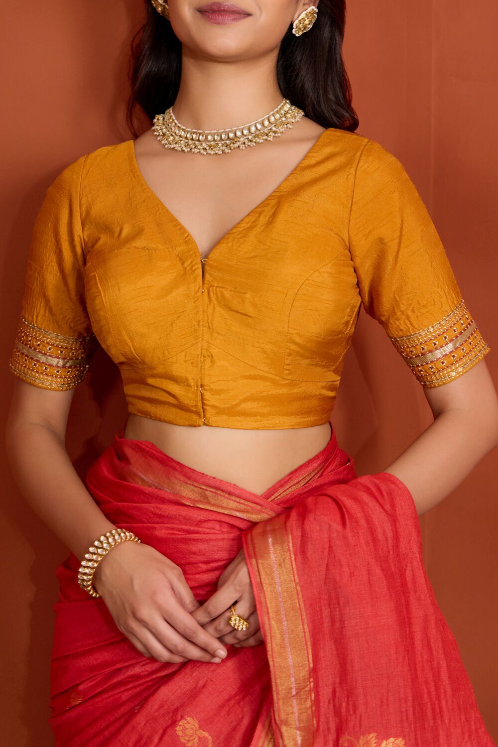 Yellow Viscose Embroidered Blouse image number null