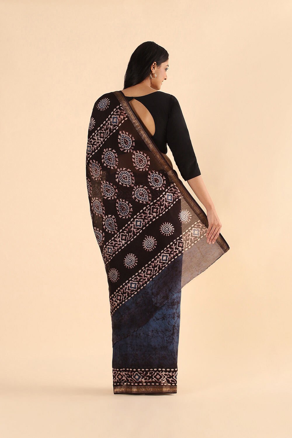 Blue Pure Silk Cotton Batik Saree image number null