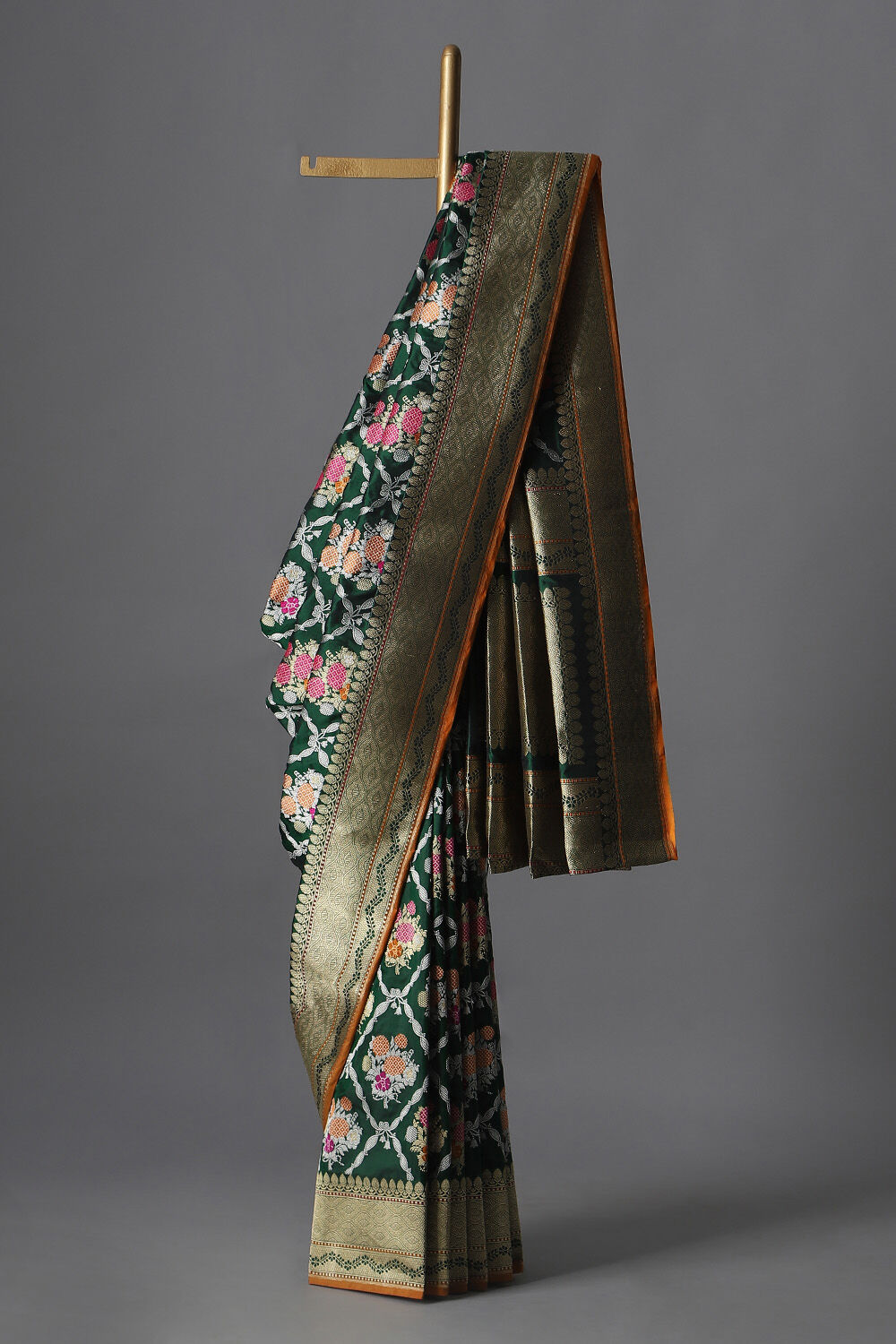 Dark Green Pure Silk Banarasi Saree image number null