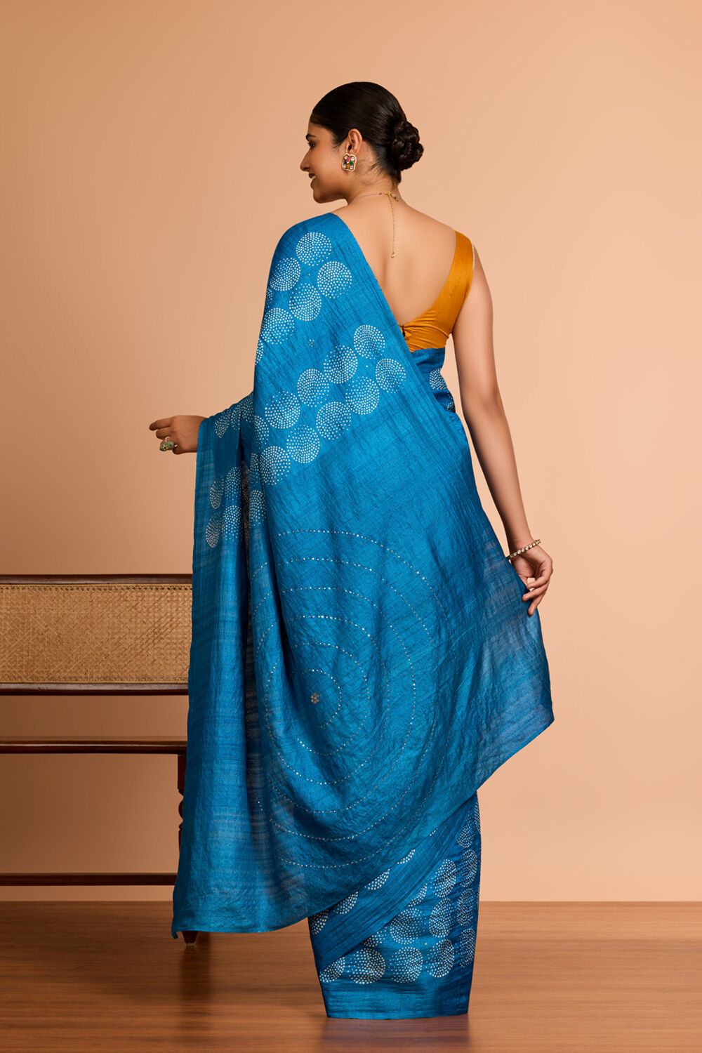 Blue Bengal Pure Tussar Silk Mukaish Saree image number null