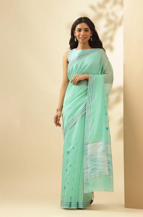 Light Green Woven Pure Silk Cotton Chanderi Saree