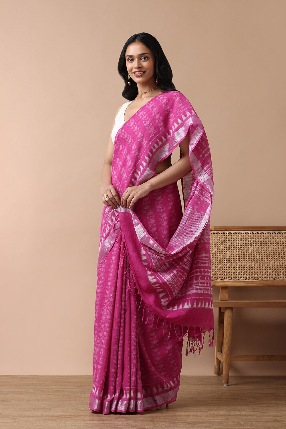 Pink Cotton Viscose Rajasthan Block Printed Saree image number null