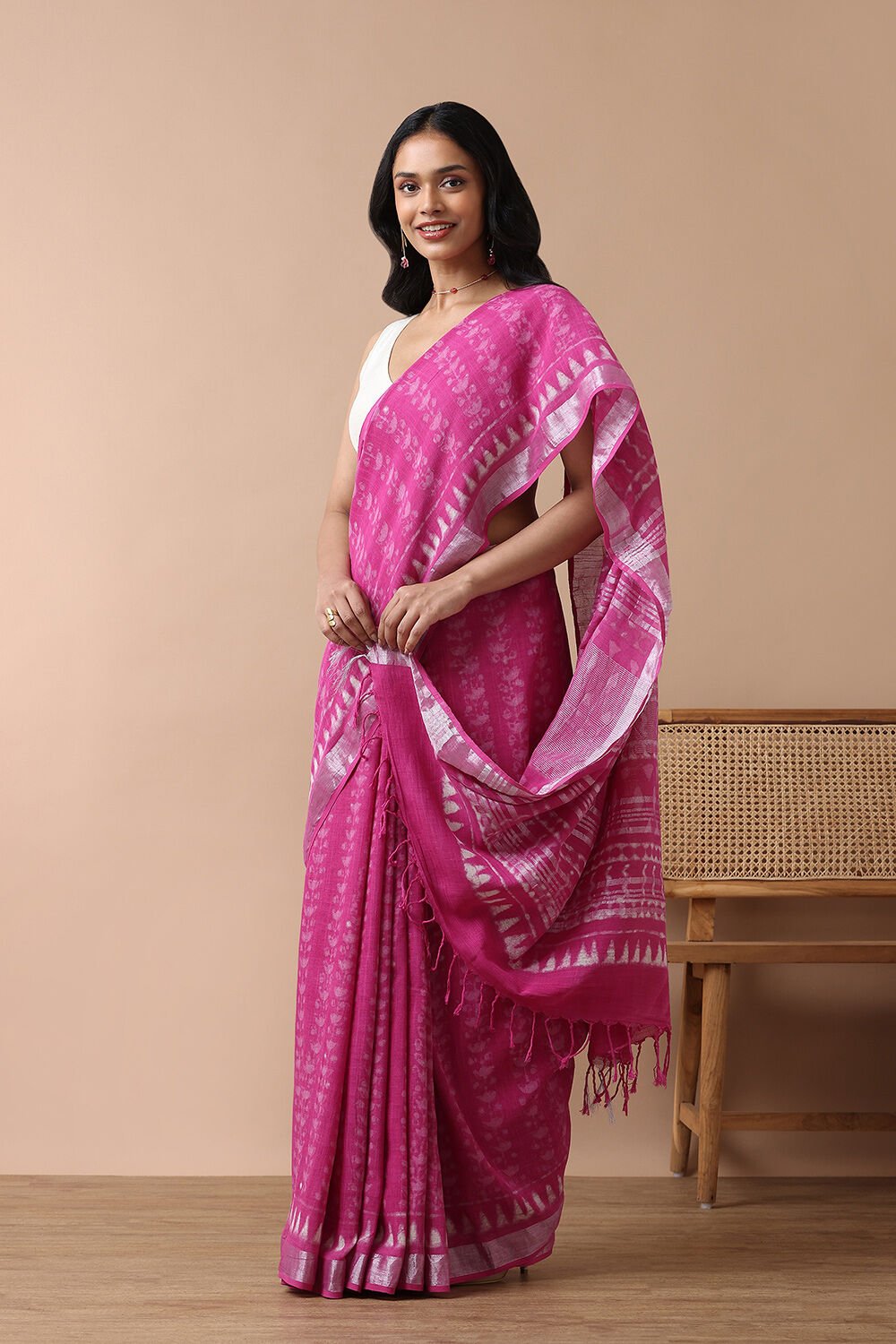 Pink Cotton Viscose Rajasthan Block Printed Saree image number null