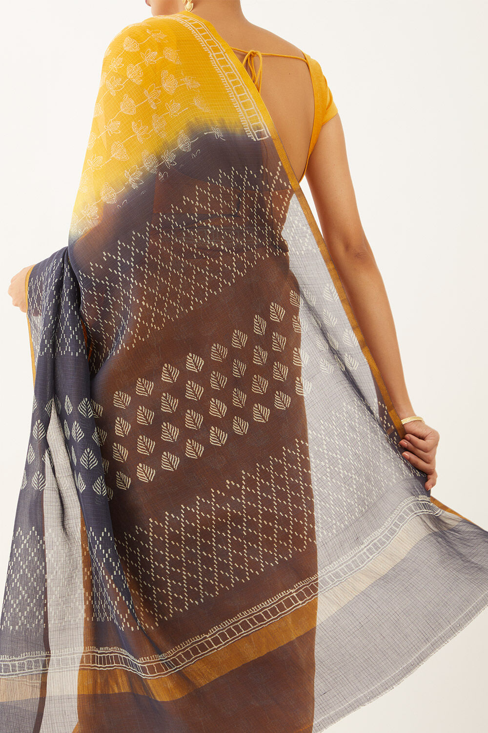 Yellow Pure Silk Kota Block Print Saree image number null
