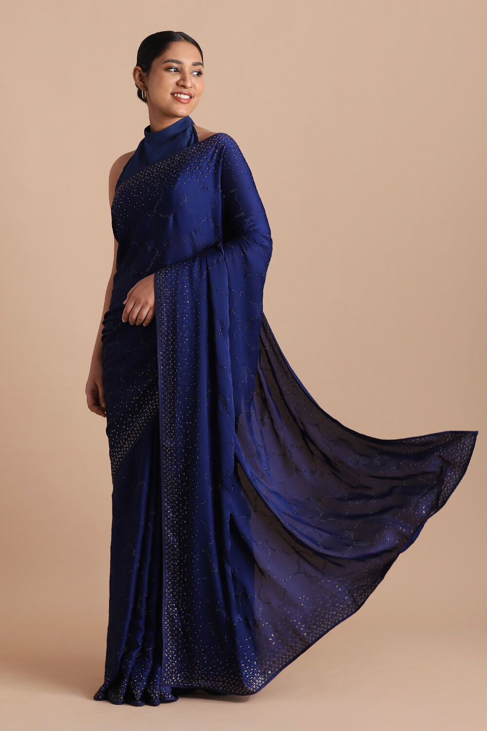 Dark Pure Blue Embroidered Saree image number null