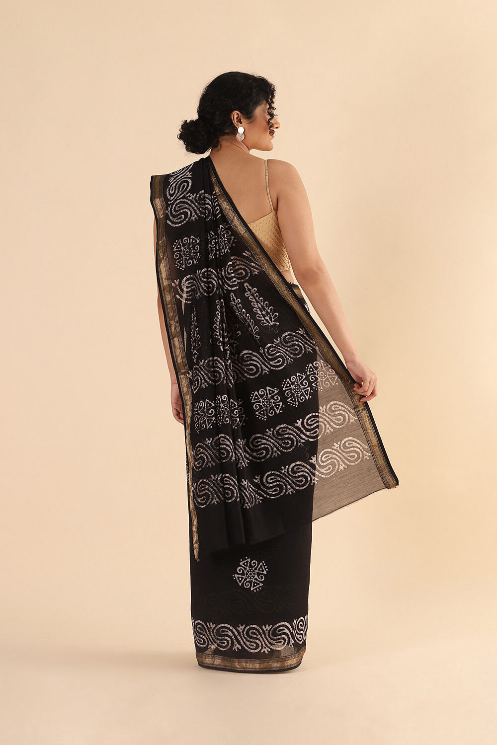 Black Pure Silk Cotton Batik Saree image number null
