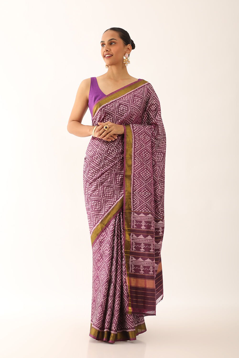 Purple Pure Silk Ikat Patola Saree image number null