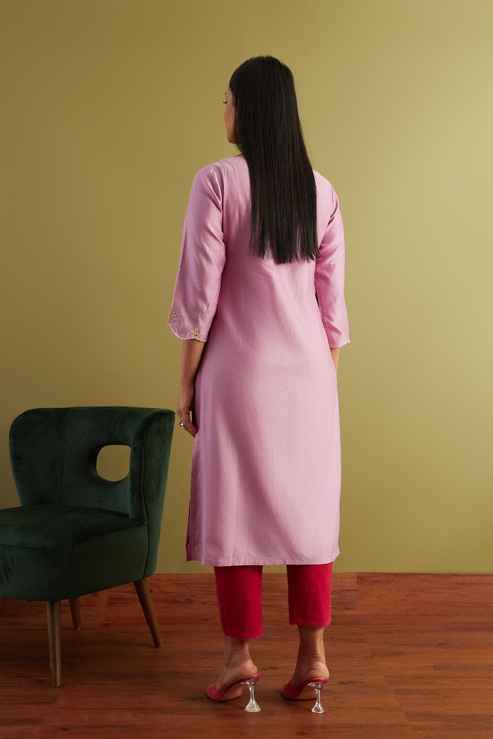 Purple Pure Silk Cotton Gotta Patti Kurta image number null