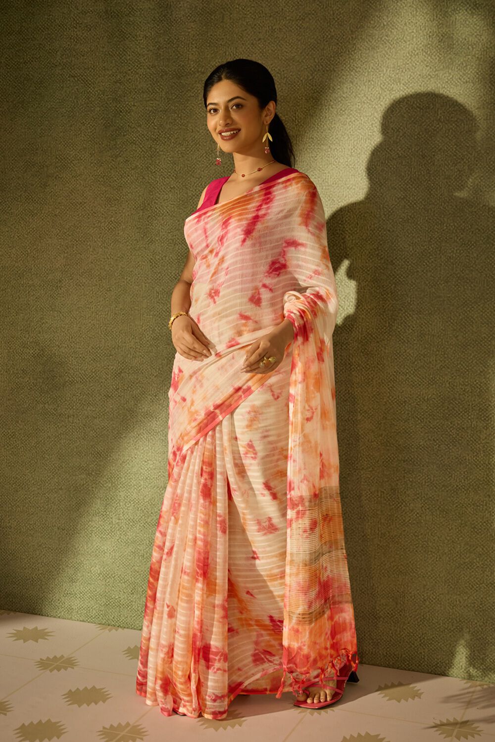 Pink Silk Modal Tie & Dye Saree image number null