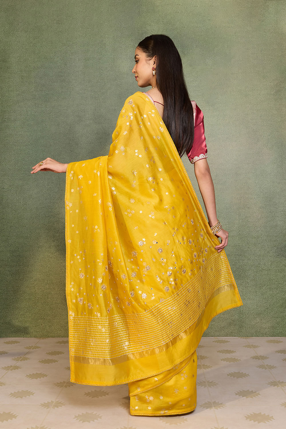 Yellow Pure Silk Cotton Embroidered Saree image number null