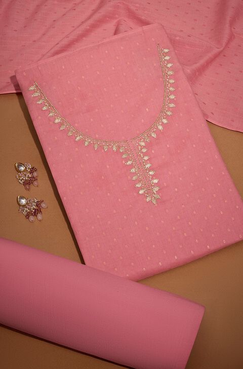 Pink Pure Cotton Embroidered Unstitched Suit Set