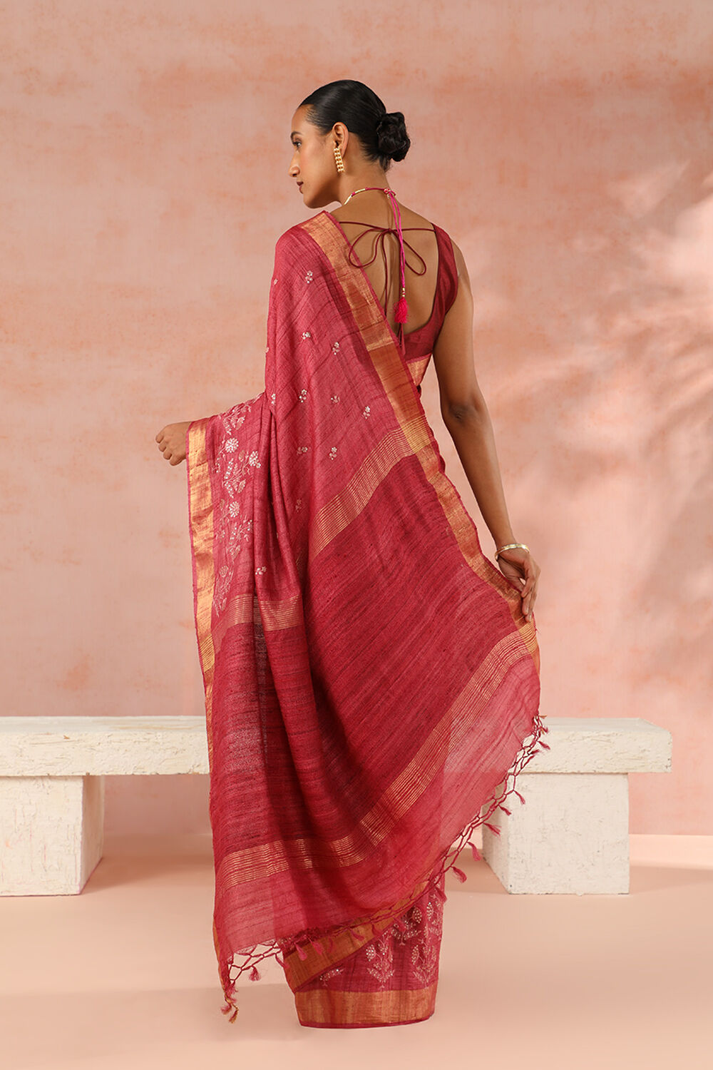 Maroon Contemporary Pure Tussar Silk Embroidery Saree image number null