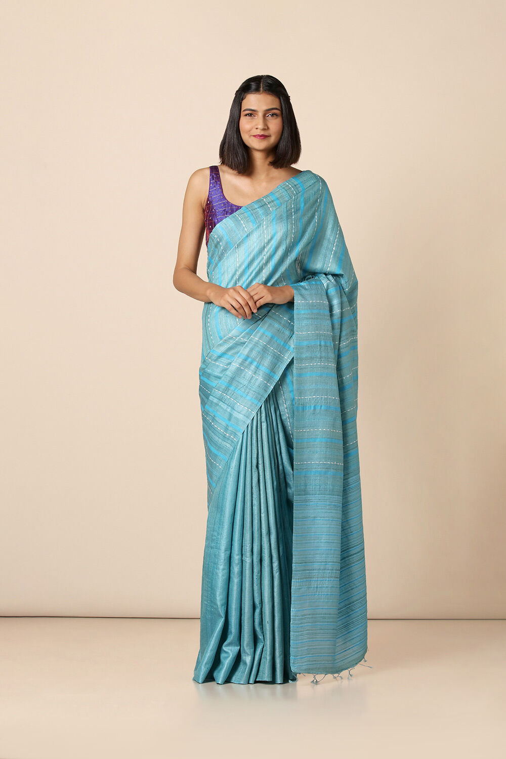 Light Pure Blue Tussar Woven Saree image number null