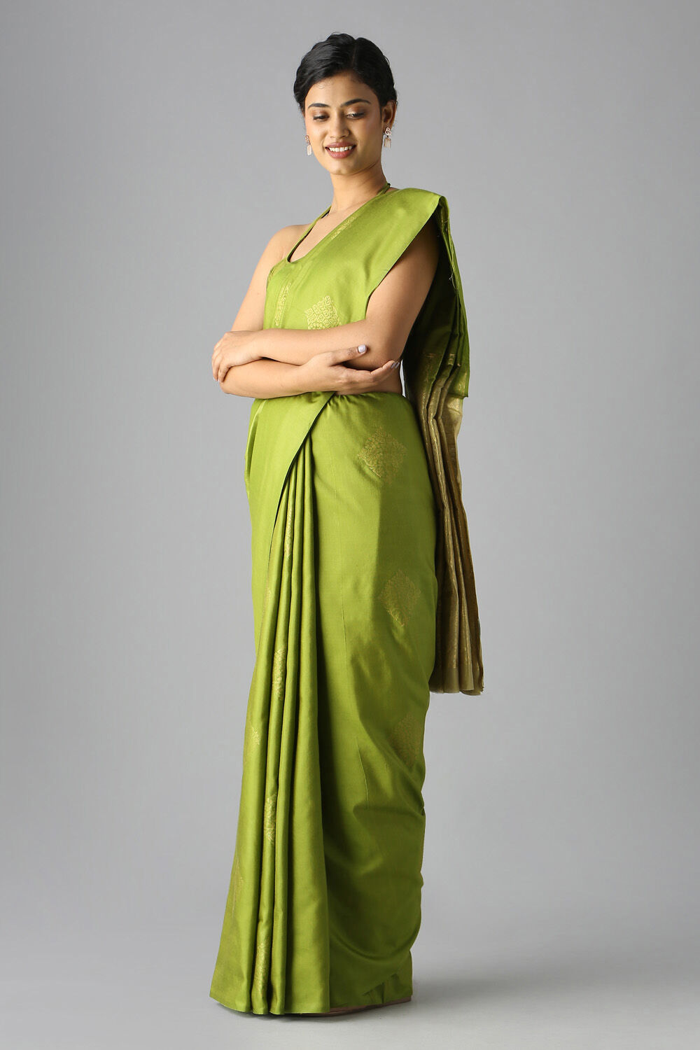 Dark Green Pure Silk Tencel South Saree image number null