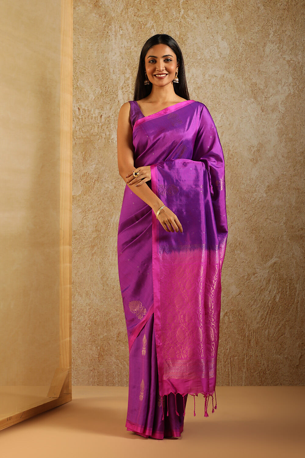 Purple South Pure Silk Woven Saree image number null