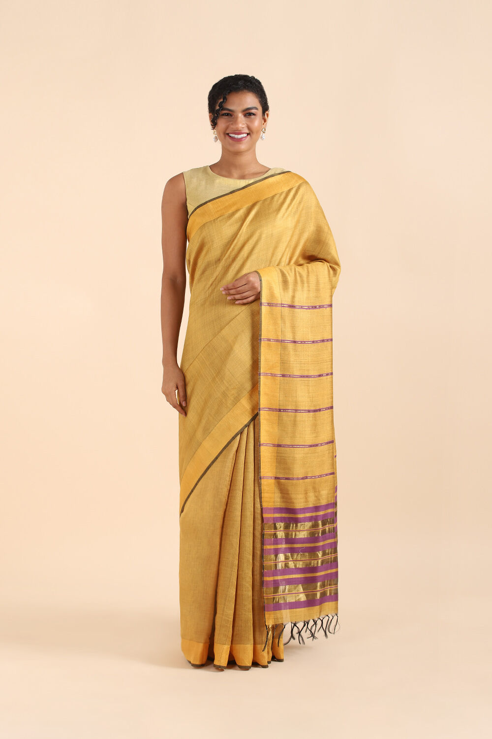 Yellow Pure Silk Viscose Bhagalpuri Saree image number null