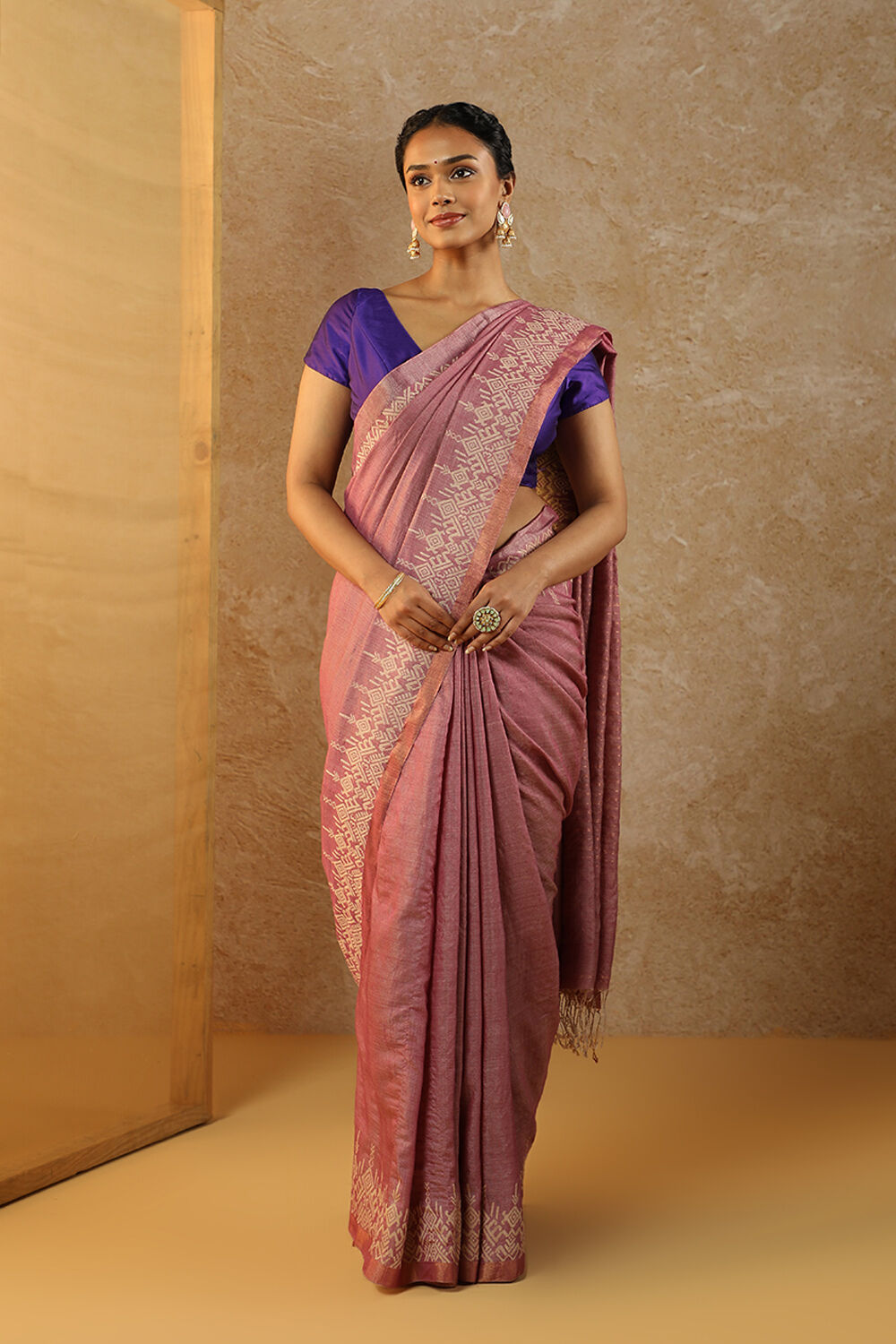 Violet Woven Pure Tussar Silk Saree image number null