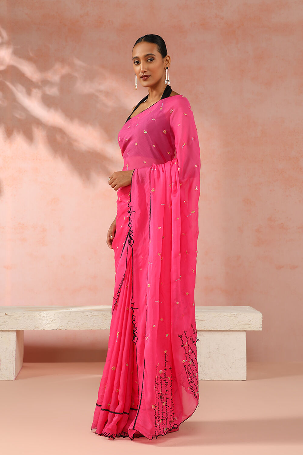 Pink Contemporary Viscose Organza Embroidery Saree image number null