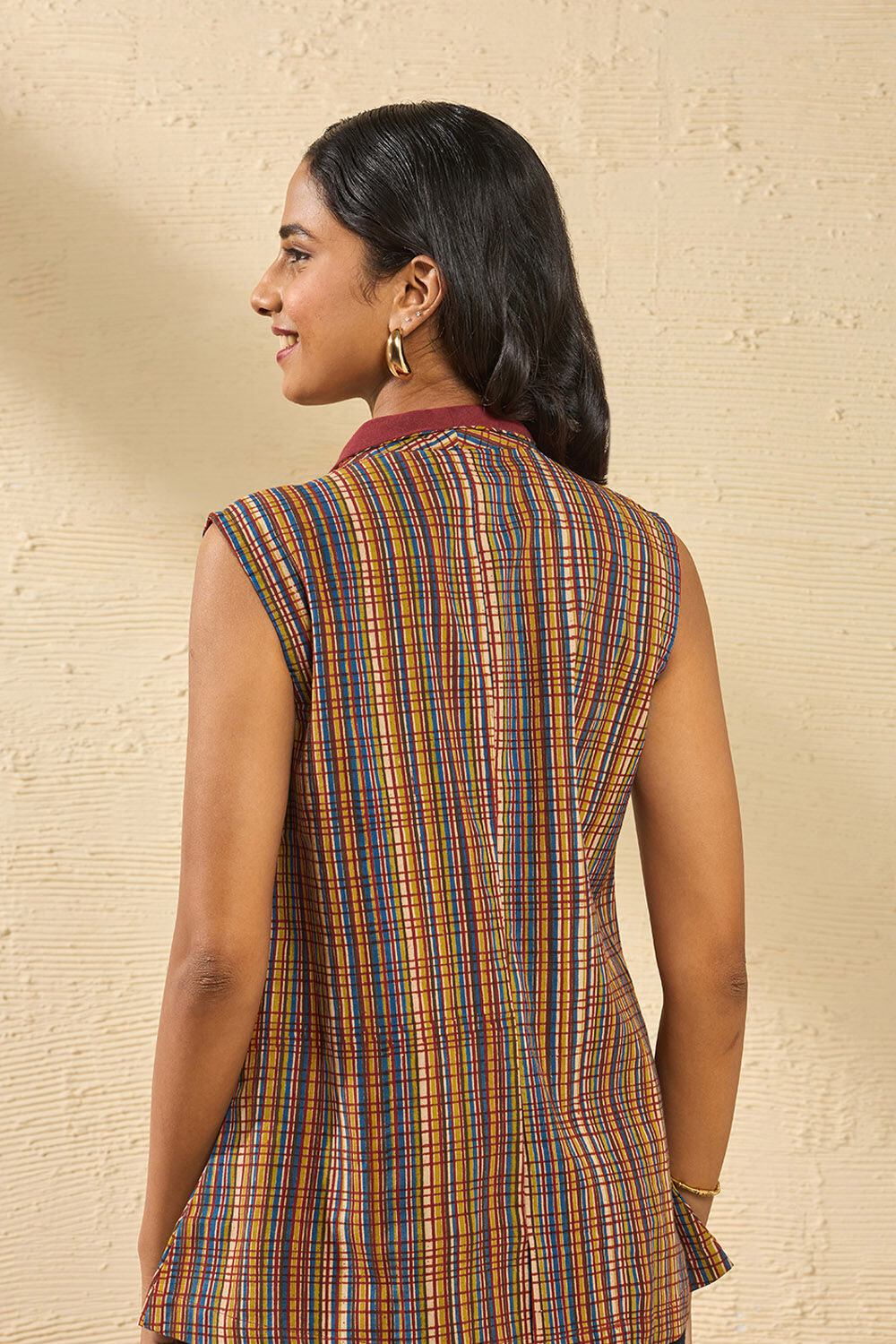 Beige Printed Kalamkari Pure Cotton Short Top image number null