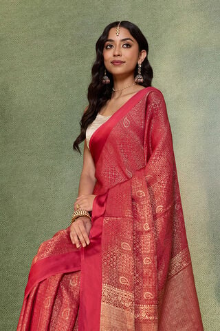 Red Woven Pure Viscose Saree image number
