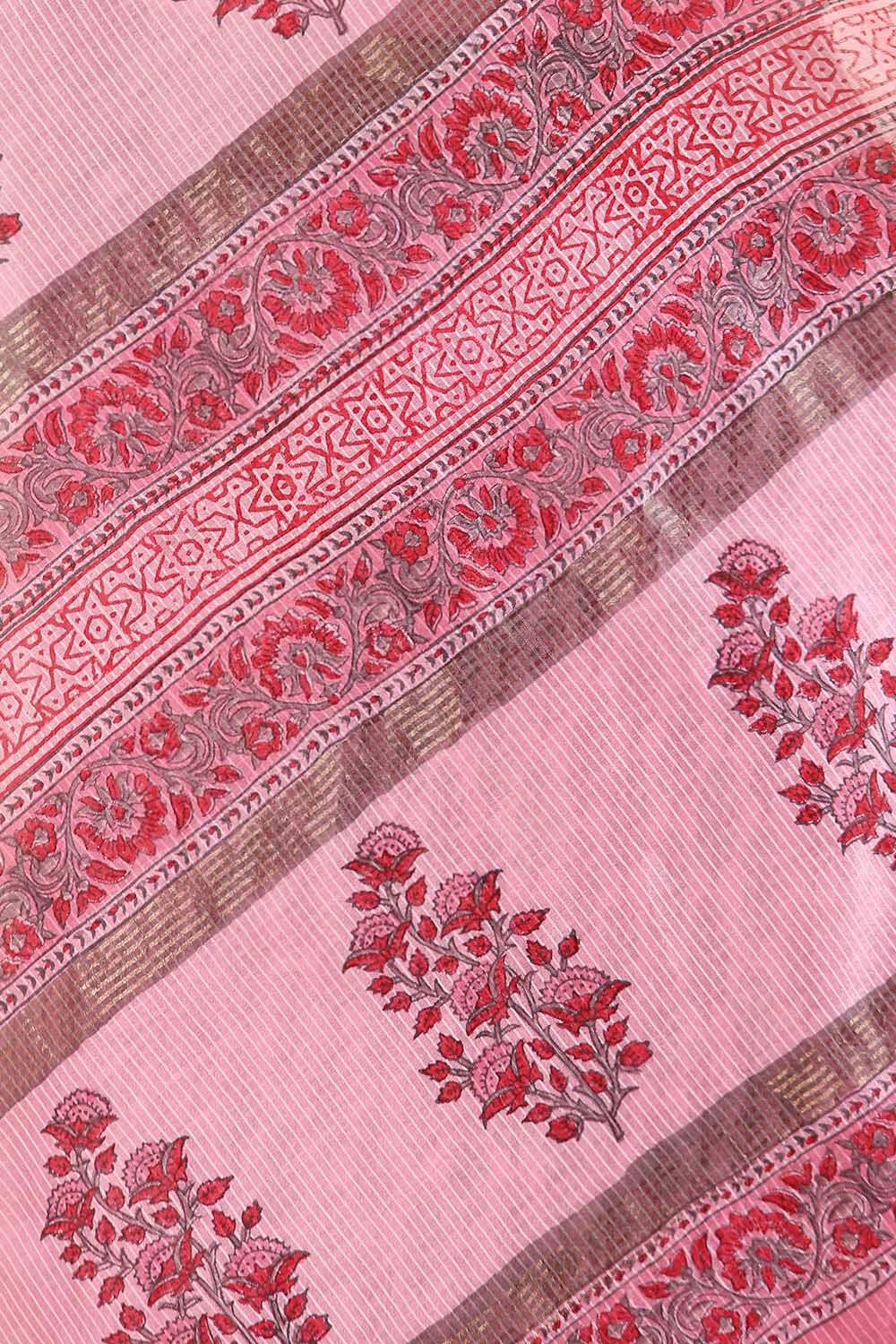 Light Pink Pure Silk Cotton Sanganeri Printed Saree image number null