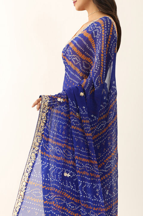 Blue Pure Silk Chiffon Gota Patti Saree