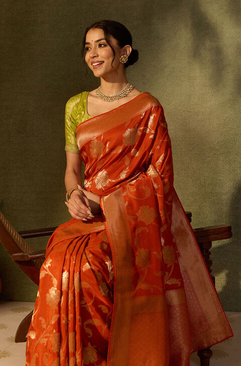 Orange Pure Viscose Woven Saree