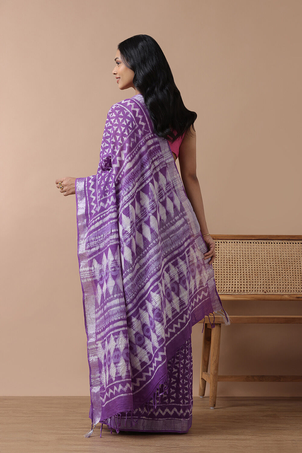 Light Violet Cotton Viscose Rajasthan Block Printed Saree image number null