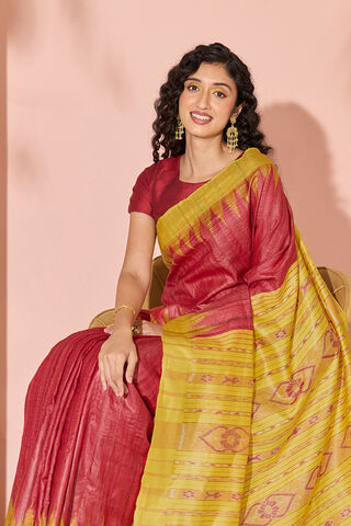 Red Ikat Pure Tussar Silk Gopalpur Saree image number