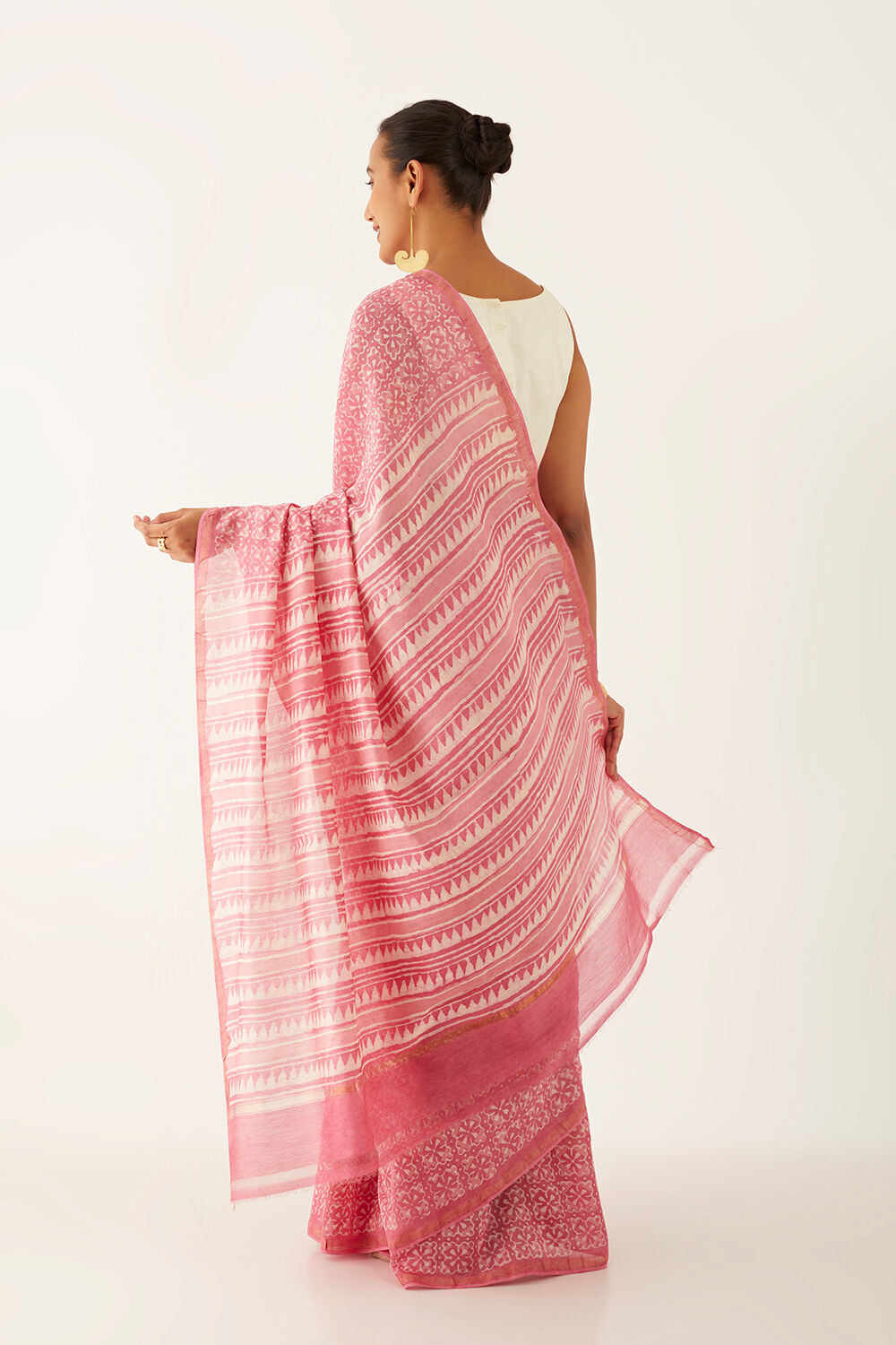 Pink Pure Silk Cotton Dabu Block Printed Saree image number null
