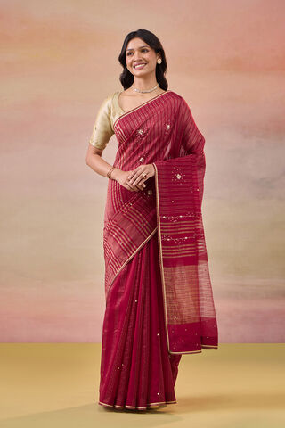 Dark Red Pure Silk Cotton Gota Patti Saree image number