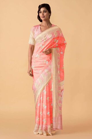 Light Pink Pure Banarasi Silk Sarees thumbnail image number null